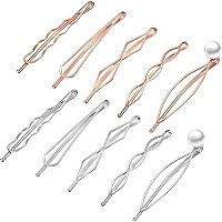 10 Pieces Bobby Pin Hair Pin Geometric Metal Hair Clip Hair Barrettes For Women Girl Minimalist Hair Decorative Wedding Dainty Accessories Headwear (Silver, Rose Gold)