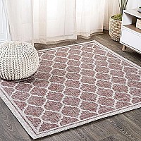 Jonathan Y Smb109C-5Sq Trebol Moroccan Trellis Textured Weave Indoor Outdoor Area Rug Bohemian Modern Easy Cleaning Bedroom Kitchen Backyard Patio Non Shedding, 5 Square, Redbeige