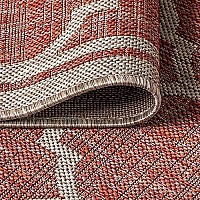 Jonathan Y Smb109C-5Sq Trebol Moroccan Trellis Textured Weave Indoor Outdoor Area Rug Bohemian Modern Easy Cleaning Bedroom Kitchen Backyard Patio Non Shedding, 5 Square, Redbeige