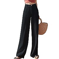 Hooever Womens Casual High Waisted Wide Leg Pants Button Up Straight Leg Trousers(Black, M)