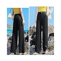 Hooever Womens Casual High Waisted Wide Leg Pants Button Up Straight Leg Trousers(Black, M)