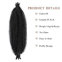 8 Packs Pre-Separated Springy Afro Twist Hair Suitable For Damaged Soft Locs Synthetic Marley Twist Braiding Hair For Black Women (24 Inch, 1B)