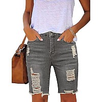 Utyful Women Summer Frayed Ripped Bermuda Shorts Distressed Denim Jeans Short Light Grey X-Large