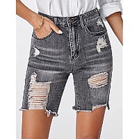 Utyful Women Summer Frayed Ripped Bermuda Shorts Distressed Denim Jeans Short Light Grey X-Large