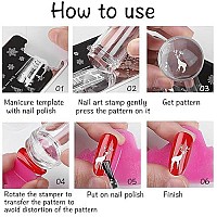 Besarme 4 In 1 Nail Art Stamper Set, 1 Pcs Nail Art Stamper With 2 Pcs Silicone Heads And 1 Scraper Manicure Nail Art Tool With Scraper For Diy Nail Decor