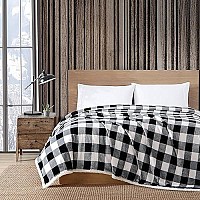 Eddie Bauer - Queen Blanket, Reversible Sherpa Fleece Bedding, Buffalo Plaid Home Decor For All Seasons (Black Check, Queen)