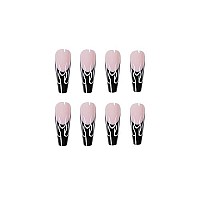 Babalal Long Press On Nails Coffin Fake Nails Ballerina Nails Glossy Acrylic Nails Black False Nails For Women And Girls