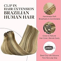 Goo Goo Clip In Hair Extensions Real Human Hair 7Pcs 120G 14 Inch Medium Brown Highlighted Golden Blonde Remy Human Hair Extensions Clip In Straight Hair Extensions Clip In