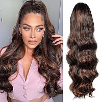 Kethbe Ponytail Extension 24 Inch Long Body Wave Clip In Ponytail Hair Extensions Wavy Synthetic Hair Ponytail Hair Piece For Women (4-30)