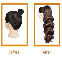 Kethbe Ponytail Extension 24 Inch Long Body Wave Clip In Ponytail Hair Extensions Wavy Synthetic Hair Ponytail Hair Piece For Women (4-30)