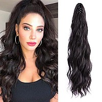 Lommel Ponytail Extensions Claw Clip Ponytail Extensions For Women 20 Inch Long Wavy Ponytail Extensions Fluffy Synthetic Ponytail Hairpiece Natural Soft Daily Use Black Brown