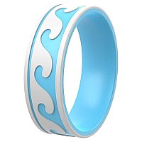 Thunderfit Silicone Wedding Rings For Men And Women, Laser Printed Design - 9Mm Width 2Mm Thick (Waves - 9Mm - Sky Blue G-White - Size 155-16(245Mm))