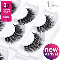 Eliace Natural Wispy Lashes 3D Faux Mink Eyelashes Pack, Butterfly Effect Cross Fluffy Cat Eye False Eyelashes Handmade Sexy Fake Eyelashes Thick Reusable & Soft Strip Lashes 15 Pairs Chloe