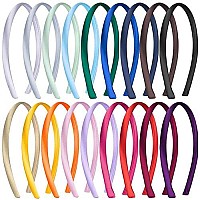 Siquk 18 Pieces Satin Headbands Colorful Satin Covered Headband Hard Headbands 039 Inch Wide Non-Slip Hair Headband Diy Plain Headbands For Girls And Women, 18 Colors