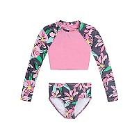 Kanu Surf Girls Long Sleeve Rashguard Upf 50 Two Piece Swim Set, Sunflower Pink, 6