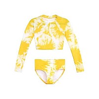 Kanu Surf Girls Long Sleeve Rashguard Upf 50 Two Piece Swim Set, Beach Girl Yelow, 4T