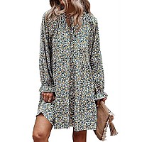 Kirundo 2023 Spring Summer Women Long Sleeve Tunic Ruffle Leopard Floral Print Boho Dresses Loose Maternity Swing Mini Dress(Style3-Green, X-Large)