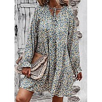 Kirundo 2023 Spring Summer Women Long Sleeve Tunic Ruffle Leopard Floral Print Boho Dresses Loose Maternity Swing Mini Dress(Style3-Green, X-Large)