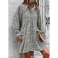 Kirundo 2023 Spring Summer Women Long Sleeve Tunic Ruffle Leopard Floral Print Boho Dresses Loose Maternity Swing Mini Dress(Style3-Green, X-Large)