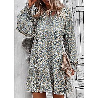 Kirundo 2023 Spring Summer Women Long Sleeve Tunic Ruffle Leopard Floral Print Boho Dresses Loose Maternity Swing Mini Dress(Style3-Green, X-Large)