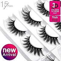 Eliace False Eyelashes Cat Eye-Lash 3D Mink Lashes,Spiky Wispy Natural Long Faux Mink Lashes Strips Soft & Reusable Makeup Professional Fake Eyelashes Pack 15 Pairs Trish Style