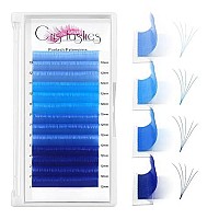 Colored Lash Extensions 007 D 12Mm Volume Lash Extensions Ombre Blue Lash Extensions 12Mm-16Mm Easy Fan Volume Lashes Cd Curl Lash Extensions 2D-20D Fast Fanning Colored Eyelashes(Blue 007D 12)