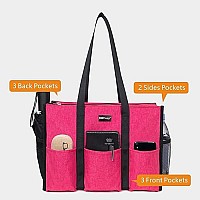 Topdesign Utility Water Resistant Tote Bag With 13 Exterior Interior Pockets, Top Zipper Closure Thick Bottom Support, For Working Women, Teachers, Nurses, Accountants (M Pink)