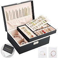 Sanikeon Jewelry Boxes For Women Girls 2 Layers Jewelry Organizer Box Leather Jewelry Case With Lock Jewelry Storage Box Removable Tray For Necklace Earring Ring With Polishing Cloth And Jewelry Bags