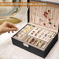 Sanikeon Jewelry Boxes For Women Girls 2 Layers Jewelry Organizer Box Leather Jewelry Case With Lock Jewelry Storage Box Removable Tray For Necklace Earring Ring With Polishing Cloth And Jewelry Bags