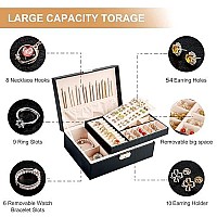 Sanikeon Jewelry Boxes For Women Girls 2 Layers Jewelry Organizer Box Leather Jewelry Case With Lock Jewelry Storage Box Removable Tray For Necklace Earring Ring With Polishing Cloth And Jewelry Bags