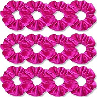 Ivaryss Hot Pink Scrunchies, Premium Velvet Soft Hair Scrunchy, Solid Colors Thick Elastic Bands, Hair Accessories For Women And Girls, 12 Pack