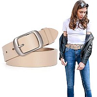 Suosdey Fashion Womens Genuine Leather Belt, Waist Belt With Pin Buckle For Jeans Pants, Beige Belt,Width 13