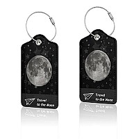 Set Of 2 Luggage Tag With Full Back Privacy Name Id Card Stainless Steel Loop Suitcase Labels Identifiers Pu Leather Baggage Tags Luggage For Women Men Travel (Moon)