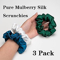 Silk Scrunchies For Hair 100 Mulberry Silk Hair Ties 3 Pack(White, Peacock Blue, Emerald)