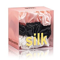 Silk Scrunchies For Hair 100 Mulberry Silk Hair Ties 3 Pack(Black, White, Pink)