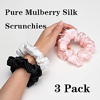 Silk Scrunchies For Hair 100 Mulberry Silk Hair Ties 3 Pack(Black, White, Pink)