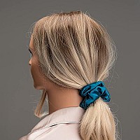 Silk Scrunchies For Hair 100 Mulberry Silk Hair Ties 3 Pack(Pink, Peacock Blue, Apricot)