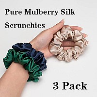 Silk Scrunchies For Hair 100 Mulberry Silk Hair Ties 3 Pack(Navy Blue, Emerald, Apricot)