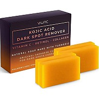 Valitic Kojic Acid Dark Spot Remover Soap Bars With Vitamin C, Retinol, Collagen, Turmeric - Original Japanese Complex Infused With Hyaluronic Acid, Vitamin E, Shea Butter, Castile Olive Oil (4 Pack)