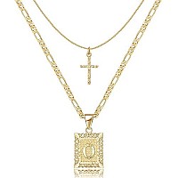 Keloris Path Gold Layered Initial Cross Necklace, 14K Gold Plated Layering Square Letter Pendant Figaro Chain Cross Choker From A-Z Capital Jewelry For Women Girlschain Necklace(Letter O)