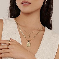 Keloris Path Gold Layered Initial Cross Necklace, 14K Gold Plated Layering Square Letter Pendant Figaro Chain Cross Choker From A-Z Capital Jewelry For Women Girlschain Necklace(Letter O)