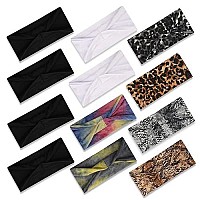 Ritoper 12 Pack Boho Wide Fashion Headbands For Women, Extra Soft Yoga Workout Running Non Slip Head Bands, Leopard Large Sweat Band Hair Bands For Womens Hair, Black White Solid Headbands Head Wrap