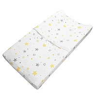 American Baby Company Printed 100 Cotton Knit Fitted Contoured Changing Table Pad Cover - Compatible With Mika Micky Bassinet, Golden Yellow Stars, For Boys And Girls