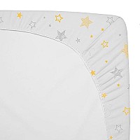 American Baby Company Printed 100 Cotton Knit Fitted Contoured Changing Table Pad Cover - Compatible With Mika Micky Bassinet, Golden Yellow Stars, For Boys And Girls