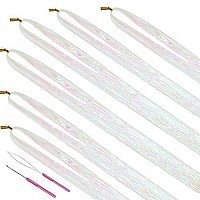 Hair Tinsel Kit With Tools 47Inch 1200 Strands Fairy Hair Tinsel 6Pcs Highlights Glitter Hair Extensions Sparkling Shiny Hair Extensions Heat Resistant For Women Girls (White-Pink)