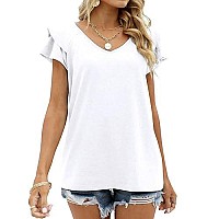 White Summer Tops Womens Plus Size Short Sleeve Ruffles V Neck Tshirts Casual Xxl