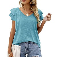 Woman Summer Short Sleeve V-Neck Casual Loose Fit Tops Tshirts Plus Size Turquoise Xxl