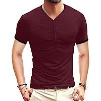 Mlanm Mens Casual Slim Fit Basic Henley Shortlong Sleeve Fashion Cotton T-Shirt X-Large, Burgundy