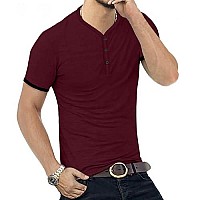 Mlanm Mens Casual Slim Fit Basic Henley Shortlong Sleeve Fashion Cotton T-Shirt X-Large, Burgundy