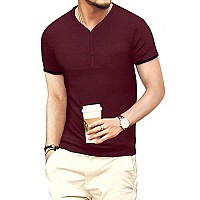 Mlanm Mens Casual Slim Fit Basic Henley Shortlong Sleeve Fashion Cotton T-Shirt X-Large, Burgundy